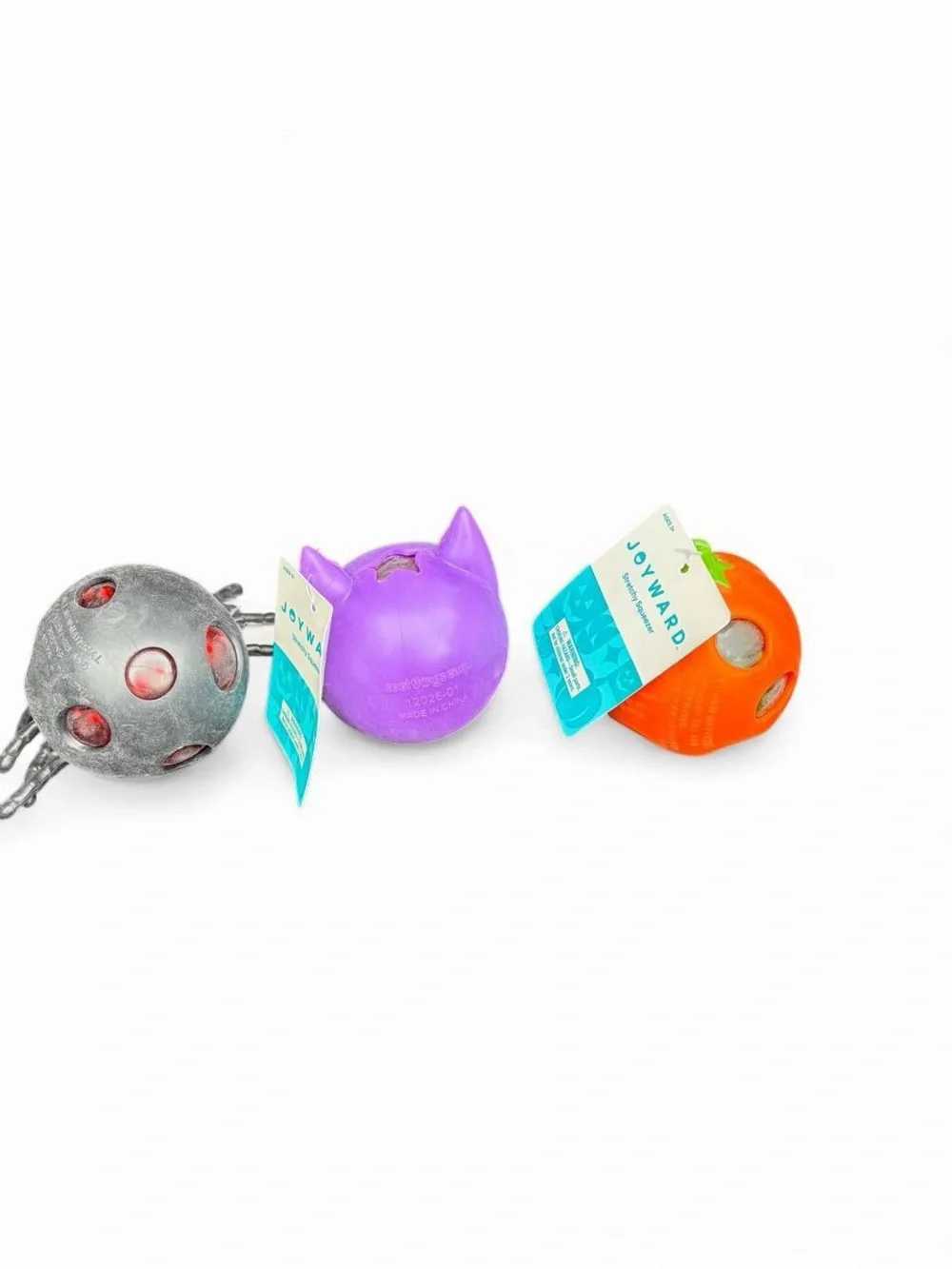 Halloween Squishy Toy Trio - Orange Pumpkin, Purple Cat, Black Spider